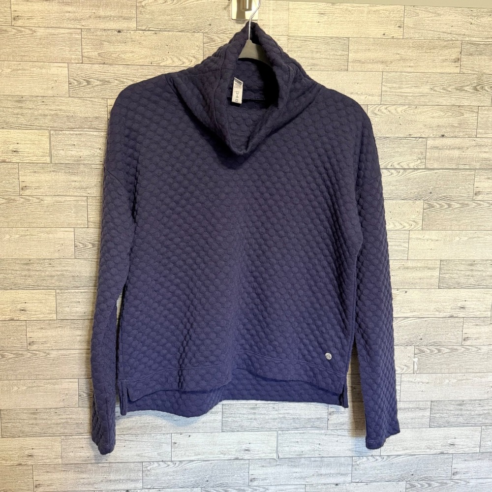 Apana Womens-Small Turtleneck Sweatshirt Blue/Purple Long‎ Sleeve Waffle Texture